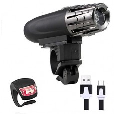 Yosky USB Rechargeable Bike Light Set 300 Lumens Bicycle Headlight  FREE TAIL LIGHT  LED Water Resistant Front Light  Easy To Install for Night Safety Cycling Riding - B0711V1XS1